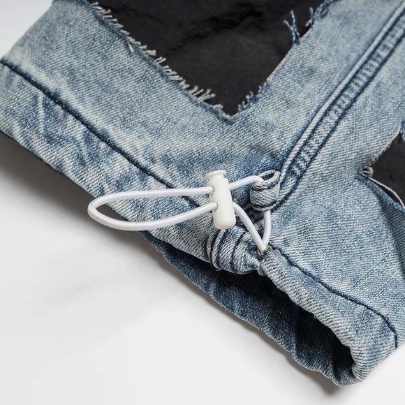 High Waist Stitching Black and Blue Jeans - Picture 4 of 4